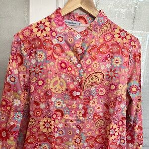 Women shirt Floral print pink , Long sleeve